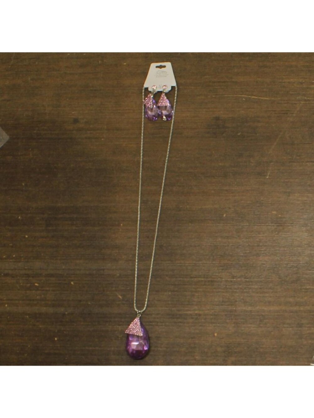 NWT Sophia Collection Studded Triangle Necklace Earring Set Silver / Purple 30"